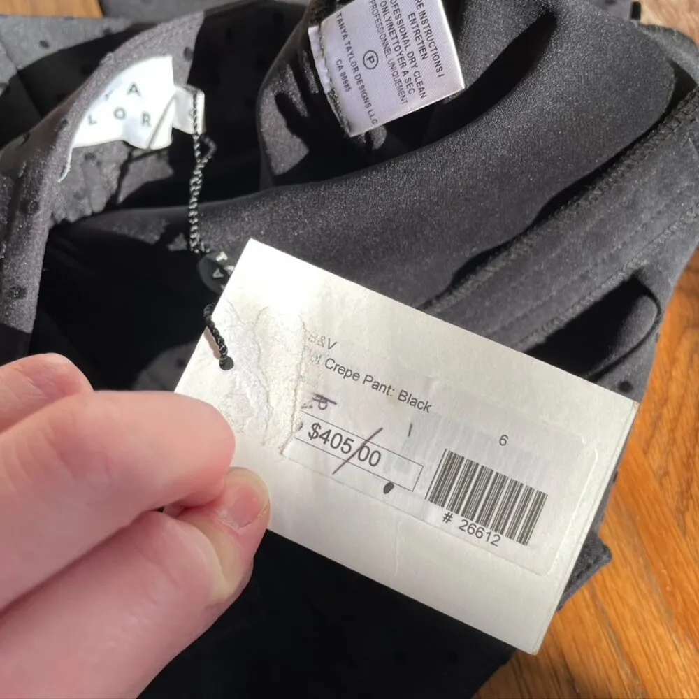 NEW NWT TANYA TAYLOR Swiss Dot Crepe Cropped Pants Black Polka Dot Tapered Crop - Image 10