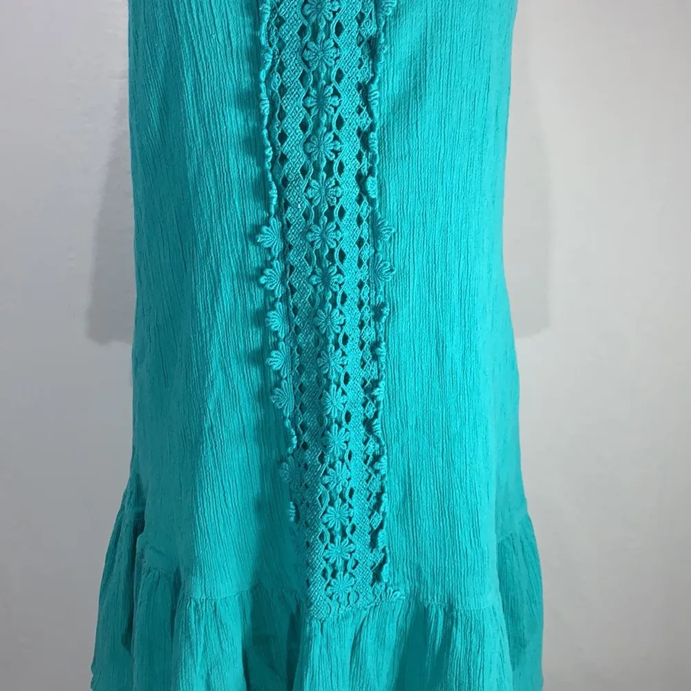 Teal Ruffled Embroidered Mini Sundress Size Large Jr - Image 3
