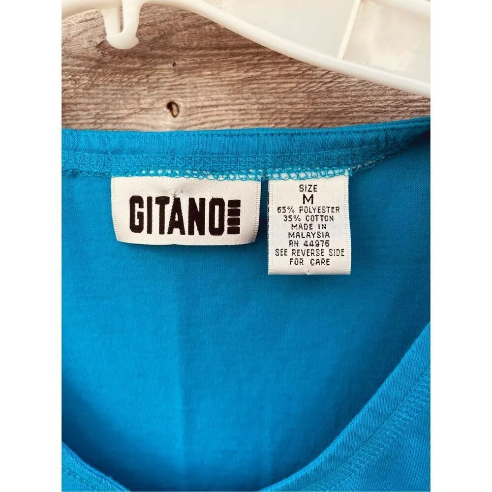 Gitano size Medium oversized long tank top logo front scoop neck Blue - Image 3