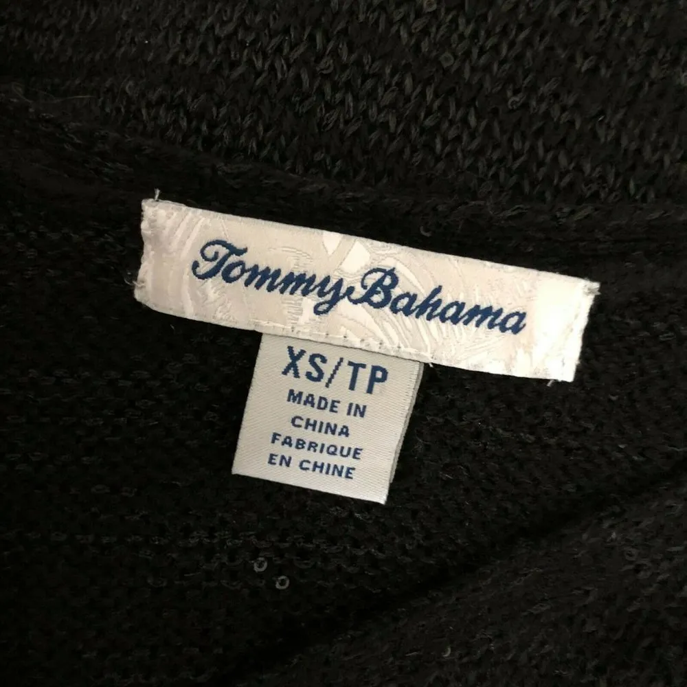 Tommy Bahama Womens Sweater Pullover Sequin Short Sleeve Pockets Black Size XS - Image 3