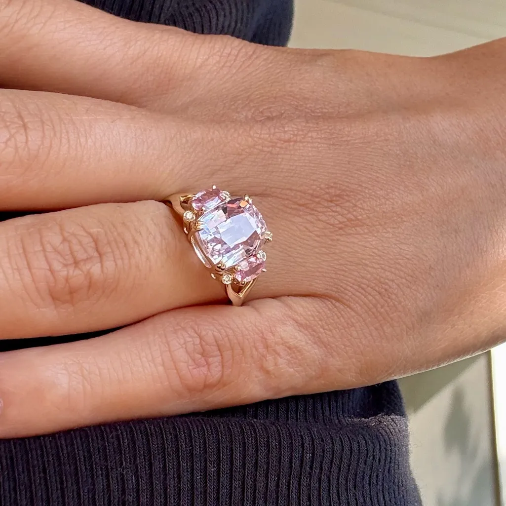 NWOT 14K Gold 5.19ct Natural Kunzite& Pink Sapphire/Geniune Diamonds Ring in 7 - Image 12
