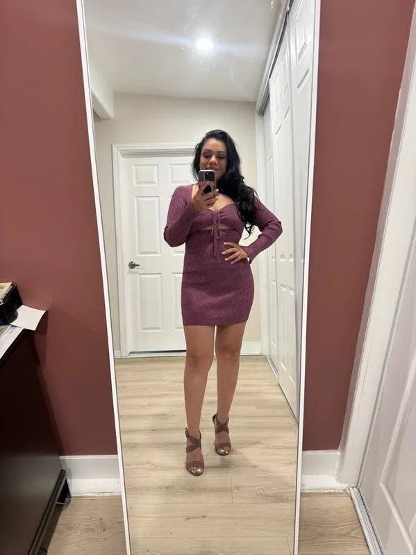 Jonathan Simkhai Danika long sleeve halter knit cutout mini dress size S small Purple - Image 19