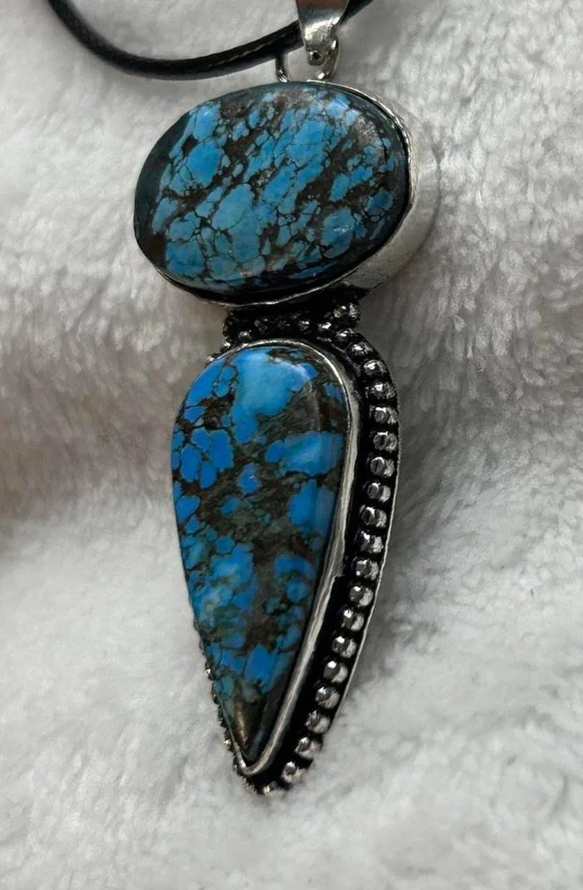 Turquoise Natural Gemstone 925 Silver Plated Gemstone Pendant Necklace Blue - Image 3