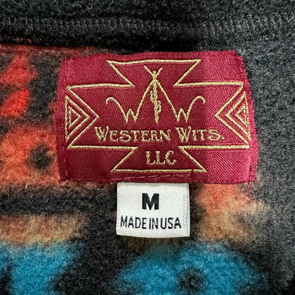 VTG Western Wits Aztec Fleece Pullover Black Size M - Image 4