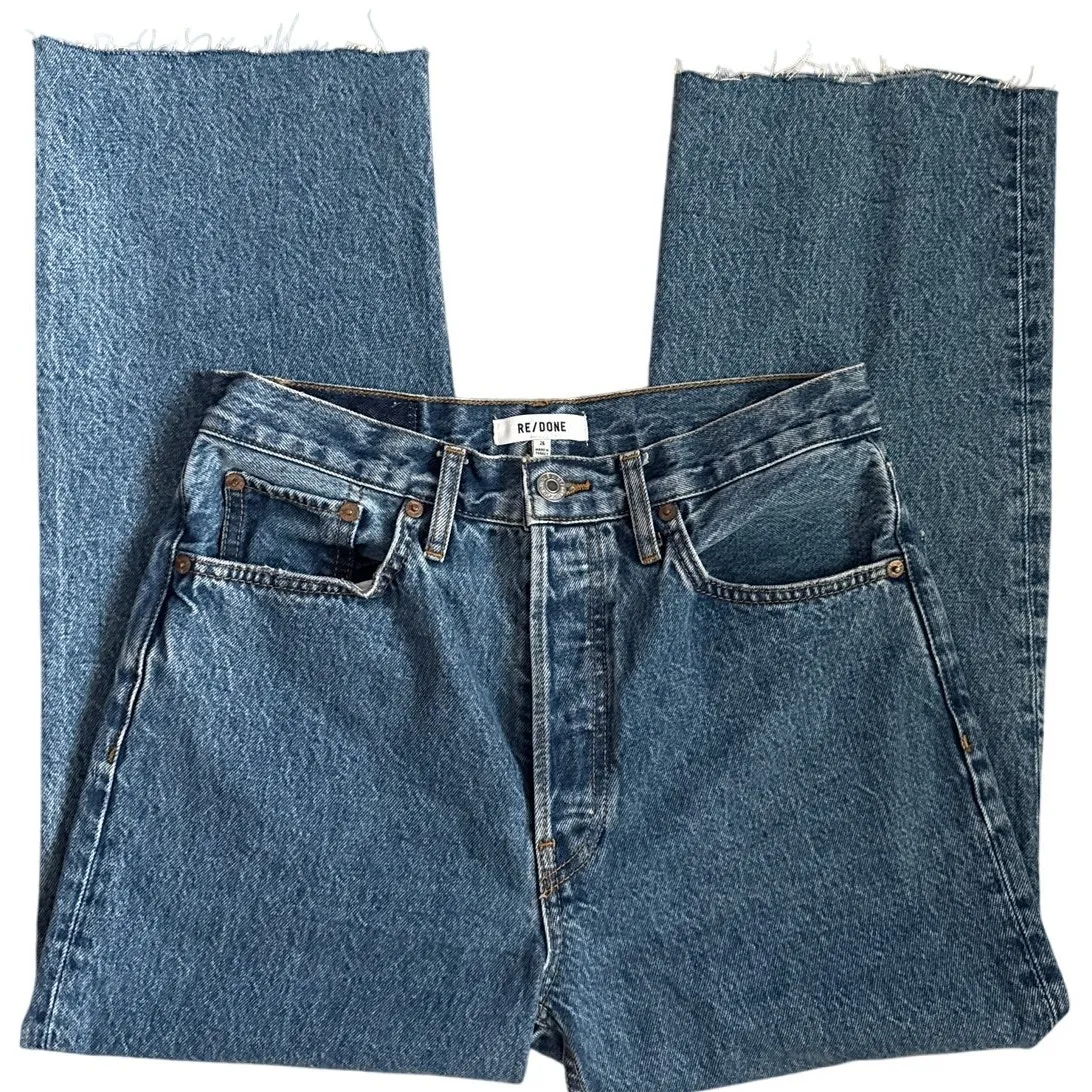 RE/DONE 90’s Crop Low Slung High-Rise Raw Hem Jeans in Blue Mere Size 26 - Image 4
