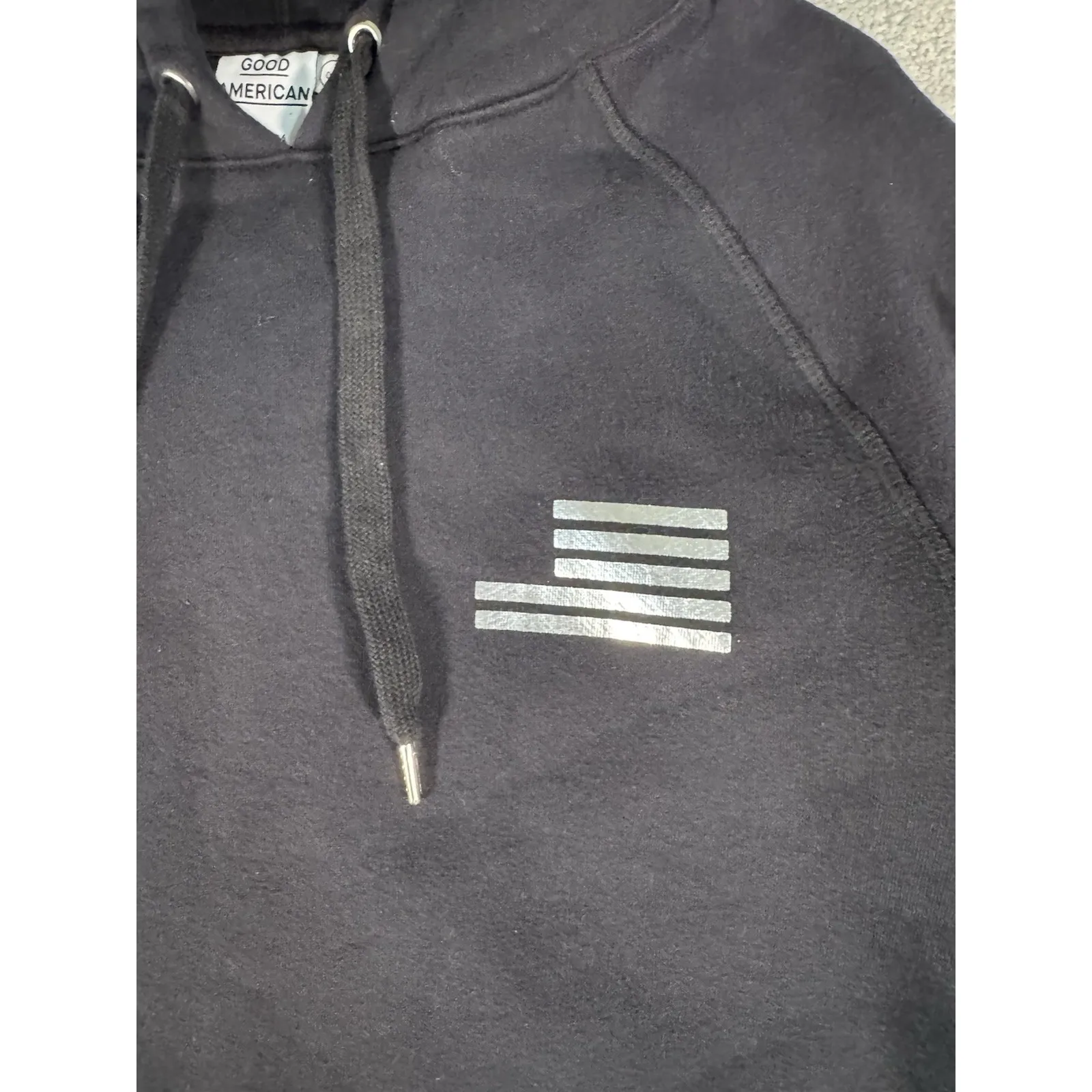 Good American "The Icon" Black Metallic Hoodie Heavy Cotton Woman's‎ 0/0 XS/S - Image 2