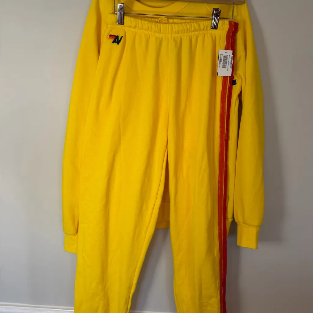 AVIATOR NATION Five Stripe Crewneck Sz S Sweatshirt & Pants Sz M Yellow NWT - Image 12
