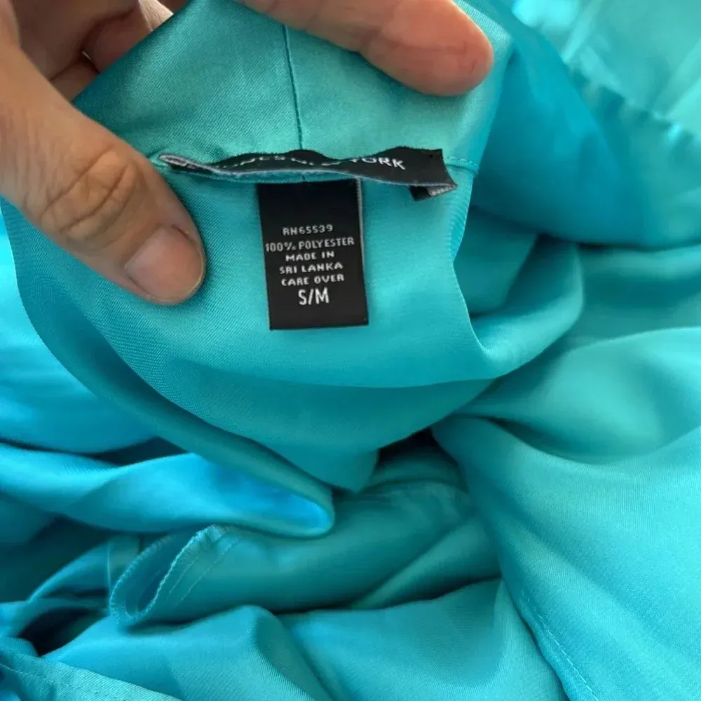 Jones New York silk robe small teal size medium lace cuffs - Image 8