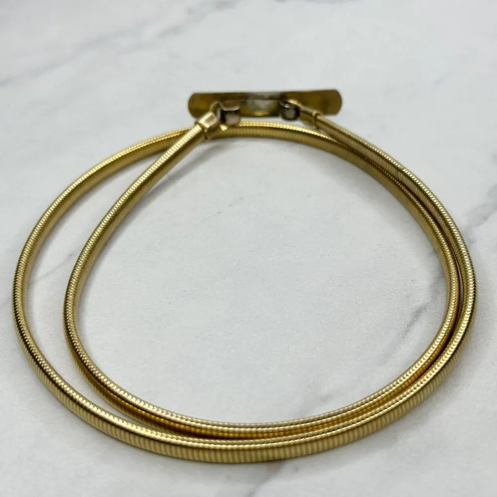 Vintage Gold Tone Bar Buckle Skinny Coil Stretch Cinch Belt Size XS Small S - Image 3