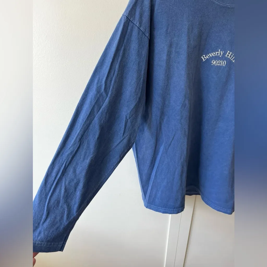 Prettylittlething Beverly Hills 90210 Blue Oversized Long Sleeve Shirt Size‎ M/L - Image 4