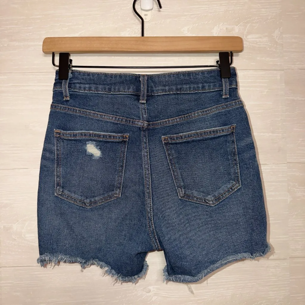 No Boundaries Distressed High Rise Denim Jean Shorts Blue Cutoff Frayed Hem - Image 5