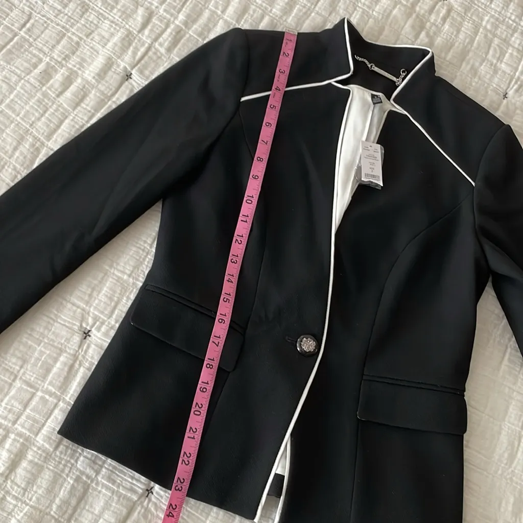 WHITE HOUSE BLACK MARKET WHBM Piped Contrast Blazer Black White Trim Size 2 NWT - Image 10
