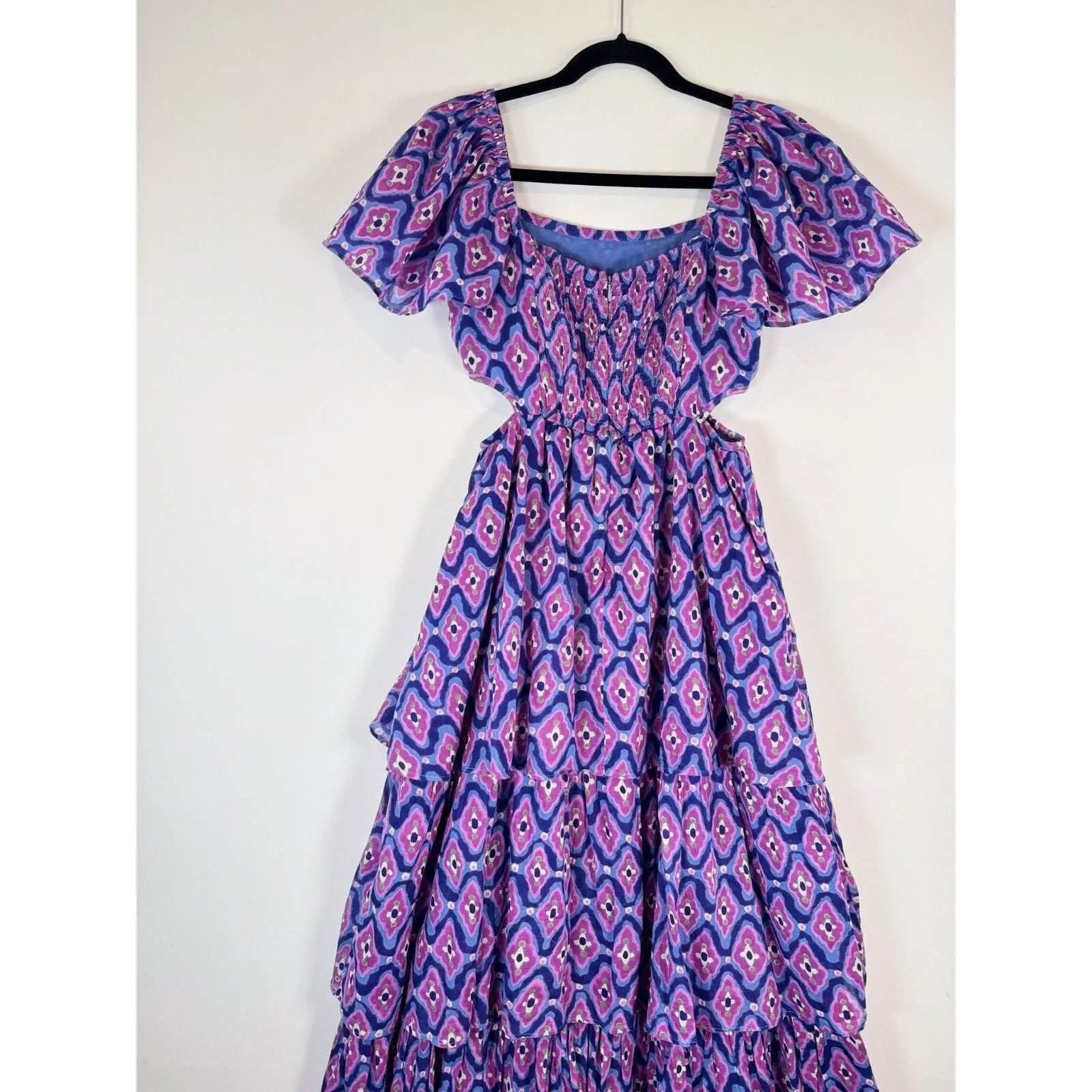 Banjanan Dress Purple Bonnie Maxi Floral Layered Cutout Fit Flare Boho Small - Image 10