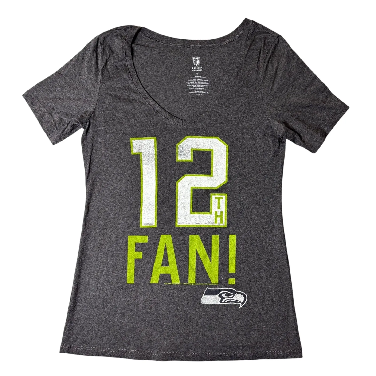 NEW Seattle Seahawks T Shirt Womens S Gray NFL Team Apparel 12th‎ Fan V Neck - Image 2