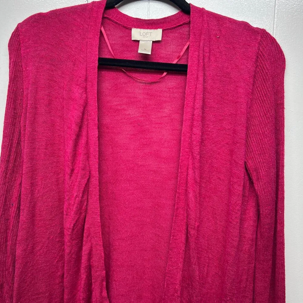 LOFT Silk Ramie Blend Long Sleeve Open Front Women's Pink Cardigan Size Medium - Image 3
