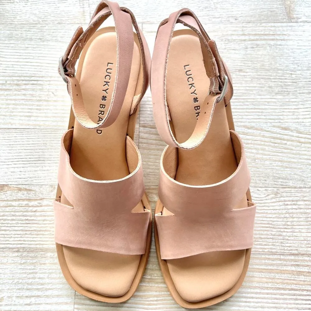 Lucky Brand  Pemal Leather Block Heel Ankle Strap Sandal | Dusty Pink 7.5 - Image 4