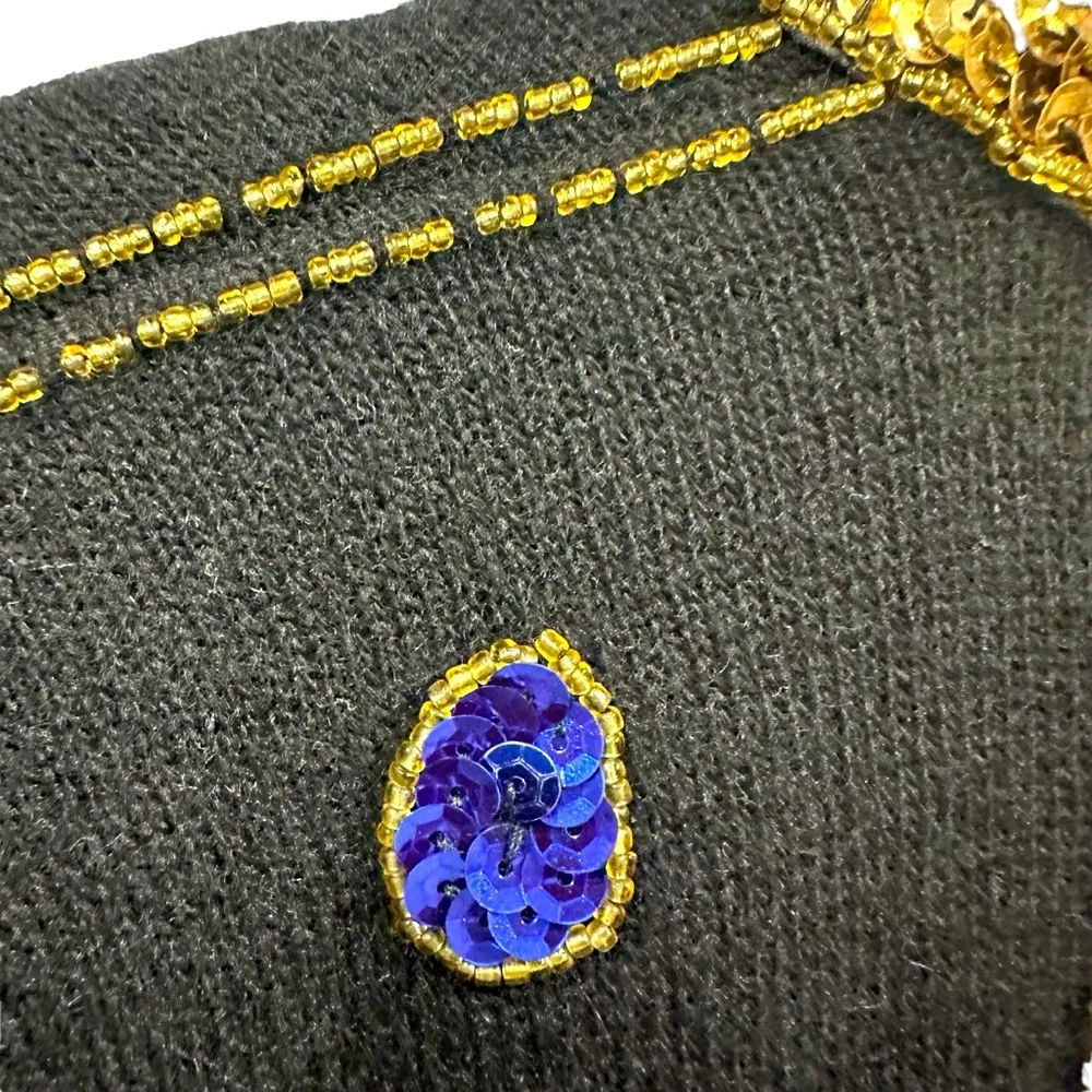 Lambs Wool Angora Black Colorful Cardigan Bead Sequin Embellished Sweater M Size M - Image 8