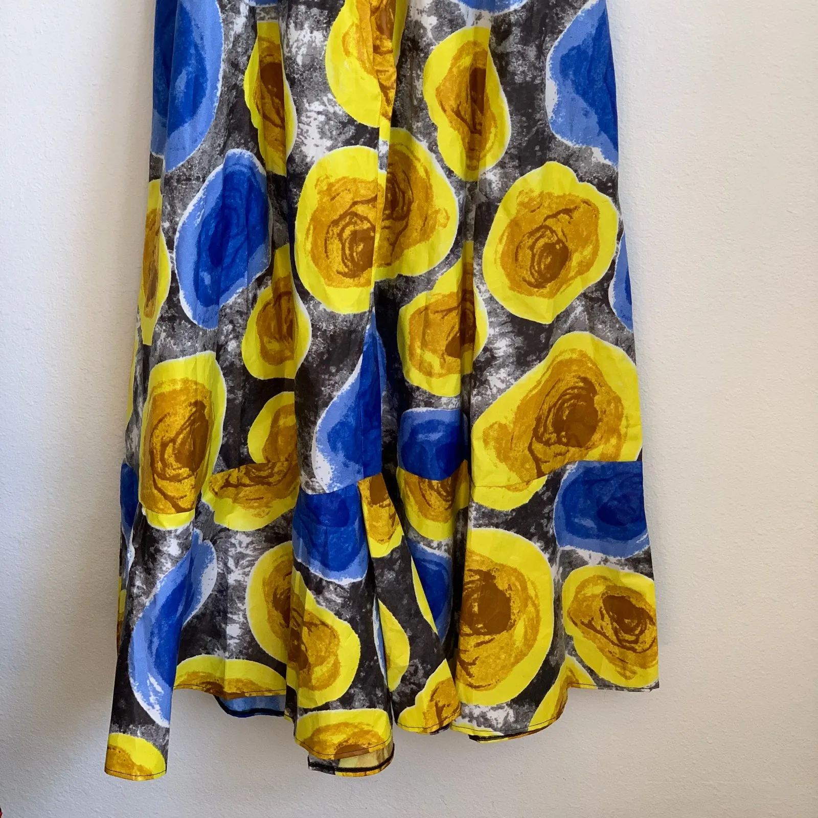 Mangishi Doll Sz 10 Zahara Maxi Dress in Yellow Swirl Whimsical Open Back Blue - Image 11