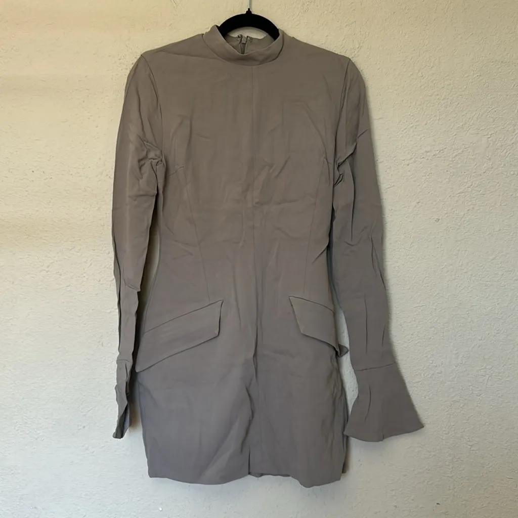 House Of Cb Mahalia Taupe Long Sleeve Mock Neck‎ Mini Dress NWOT Size M - Image 5