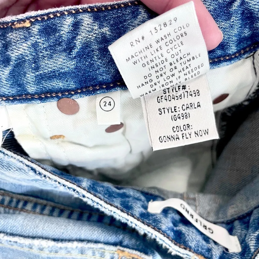 NWT GRLFRND Carla High Waist Bell Jeans Medium Blue Gonna Fly Now Button Size 24 - Image 8