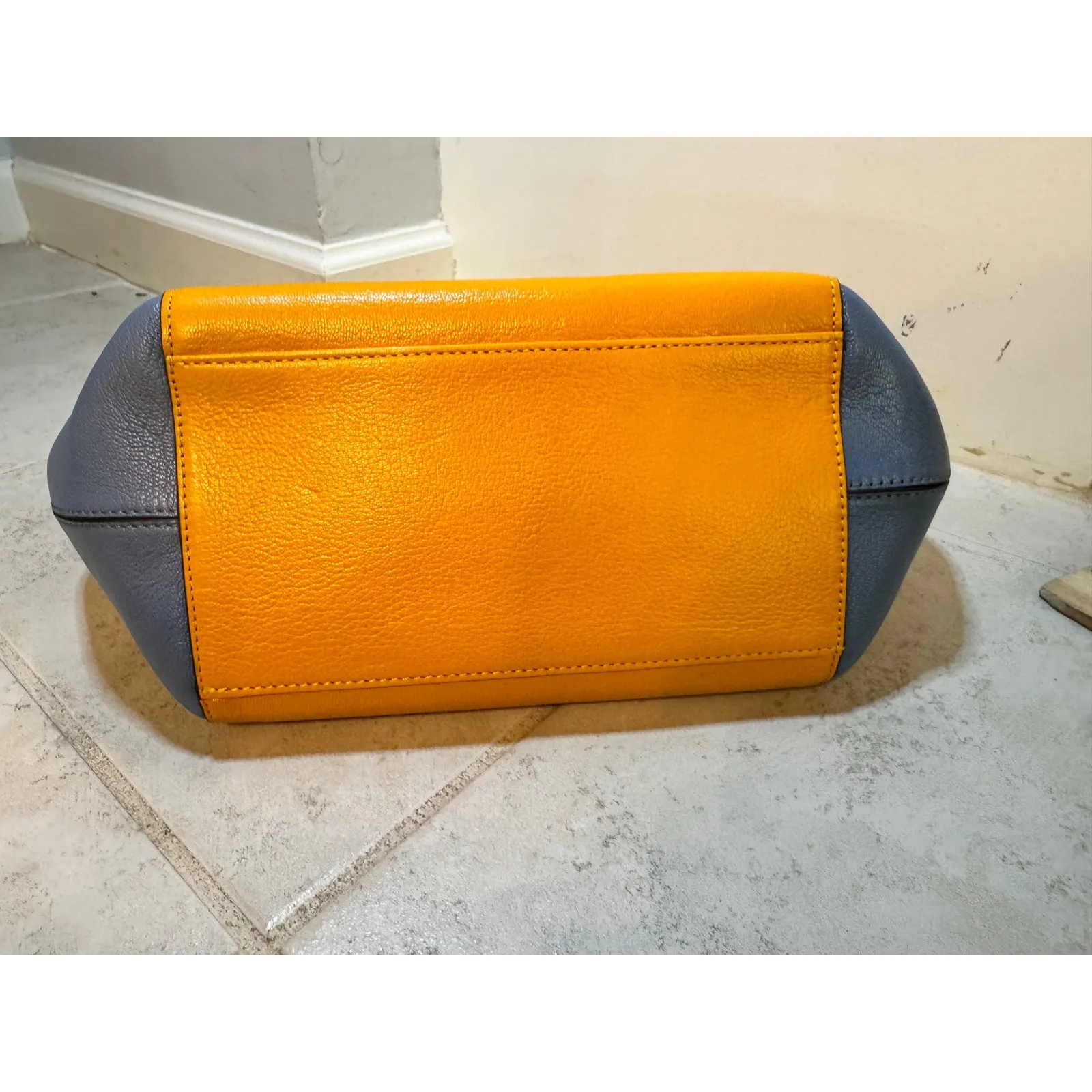 New Braun Buffel Colorblock Leather Satchel Frida Bag Top Handle Chain Accent Blue - Image 9