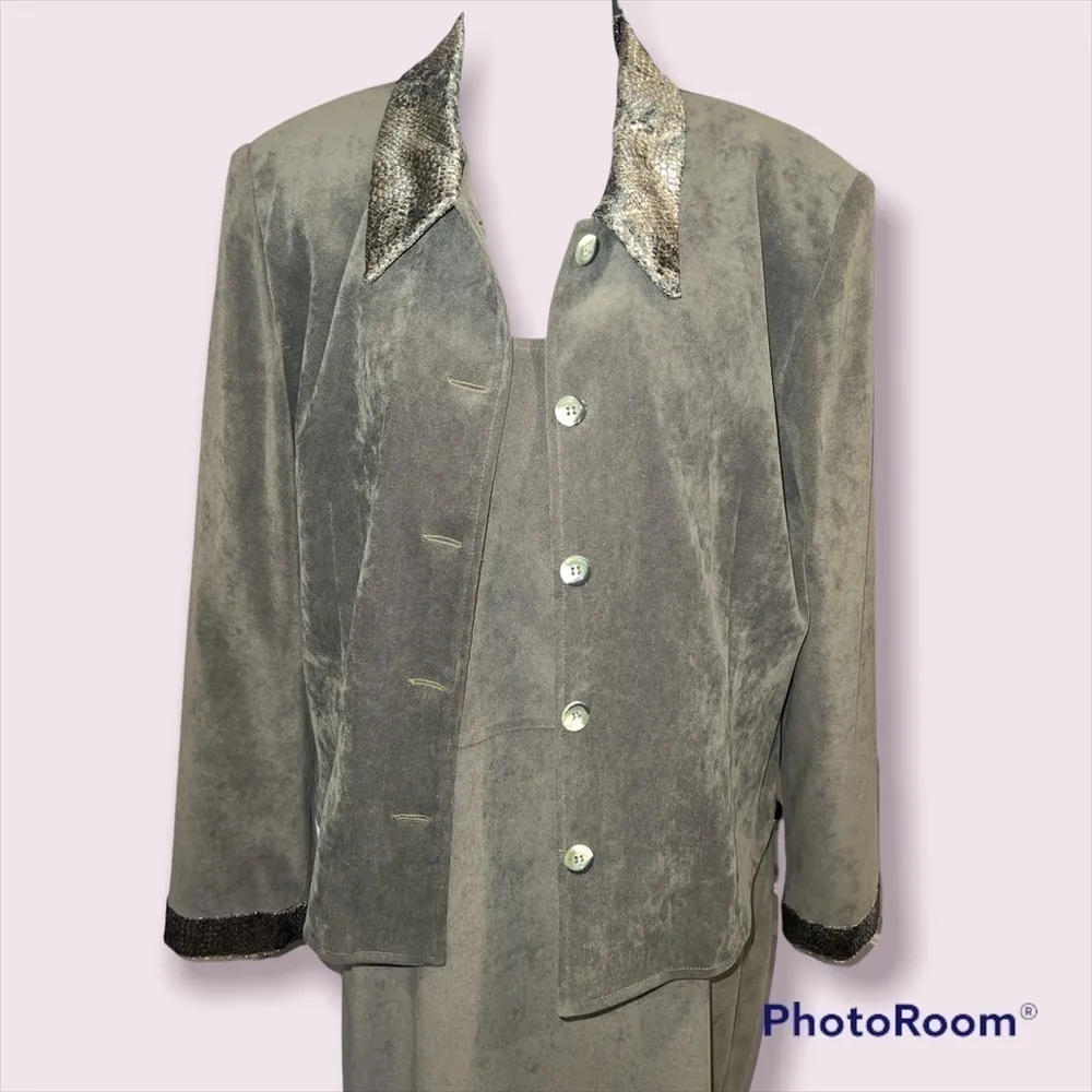 Vintage Jessica Howard Olive Green Maxi Dress and Blazer‎ Set Size 16 - Image 2