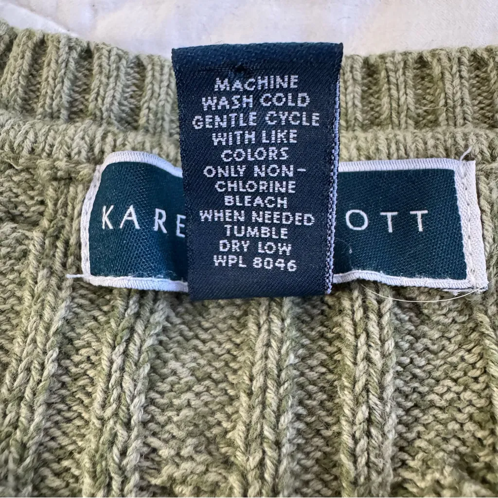 Karen Scott Cable Knit Sweater Womens M Preppy Academia Crewneck Classic Green - Image 3