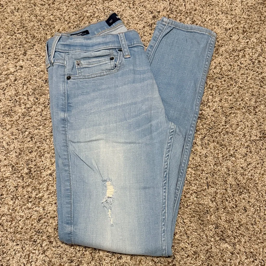 Hollister Light Wash Super Skinny Distressed Denim Jeans Size 29x32 Stretch 29 - Image 4