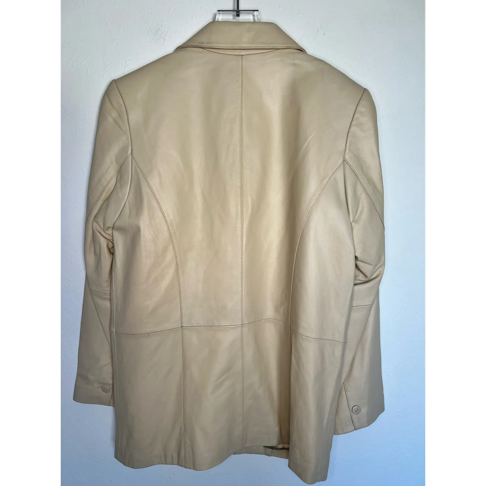 Pamela McCoy Cream Ivory Leather Blazer Jacket Small - Image 2