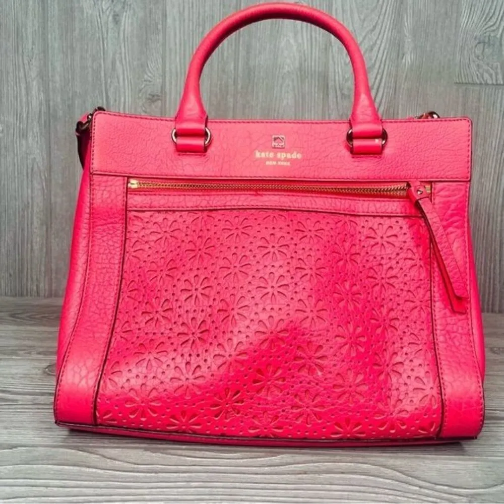 Kate Spade Perri Lane Romy Cabaret Pink Leather Satchel shoulder bag purse cross - Image 14