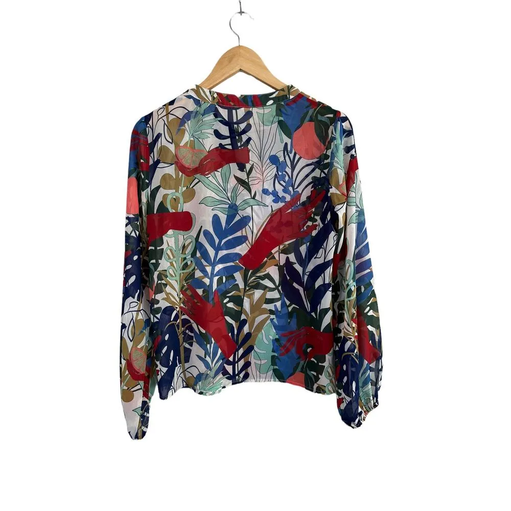 NEW Anthropologie Hutch Floral Meadow Top White Red Blue Blouson Blouse Small - Image 7