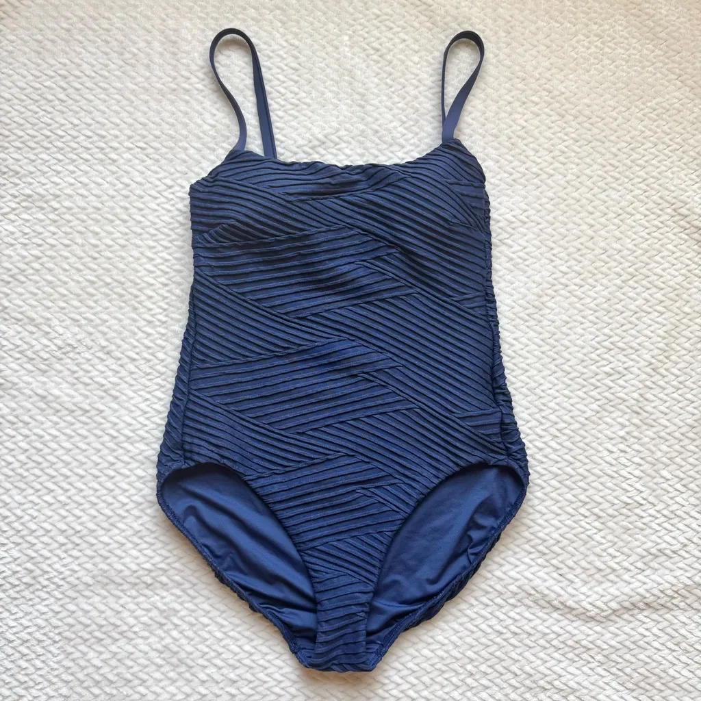 Seafolly Freshwater Maillot Square Neck One Piece Swimsuit Size 12 US 8 Blue - Image 4