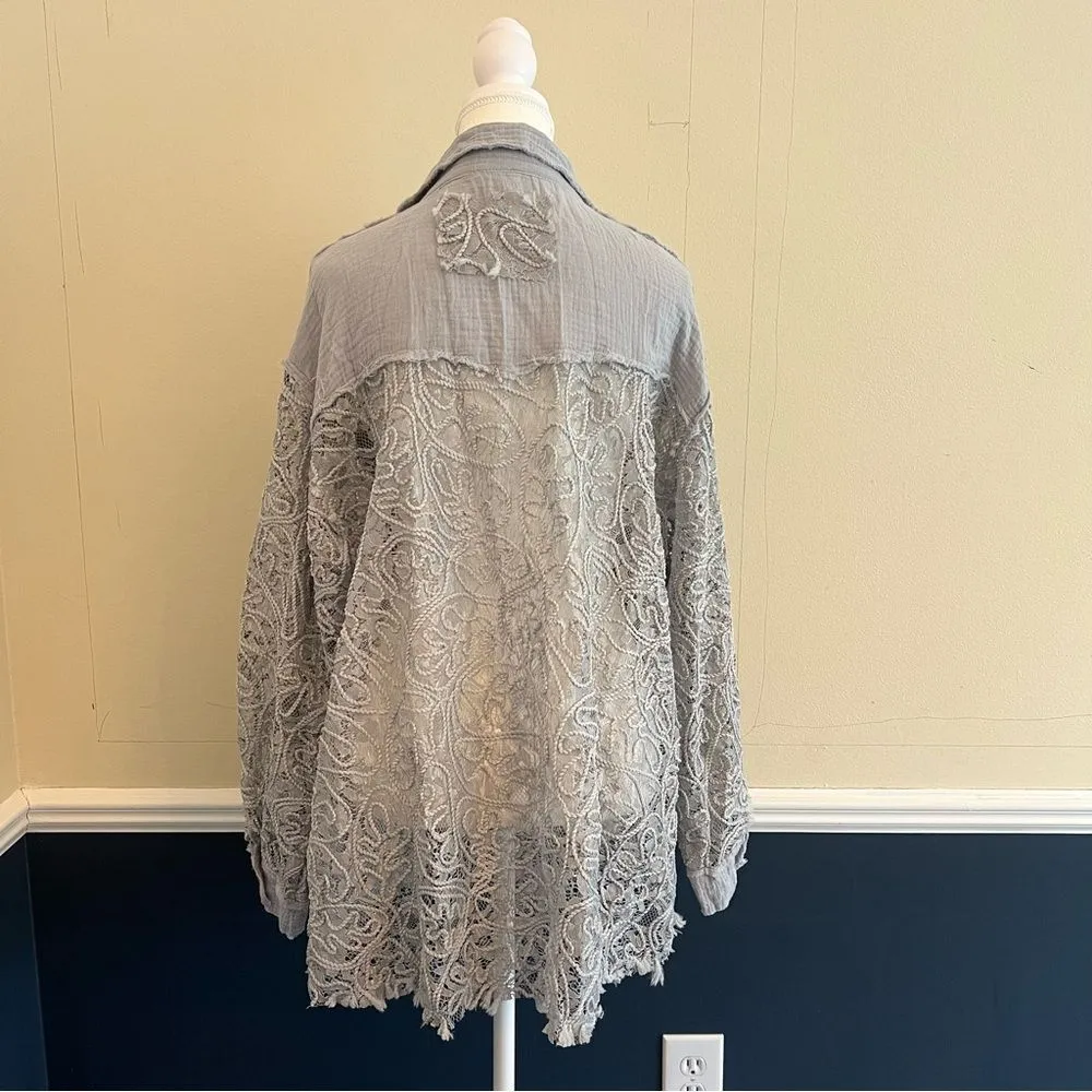 POL Oversized Lace Gauze Button Down Shirt Top Size Large - Image 8
