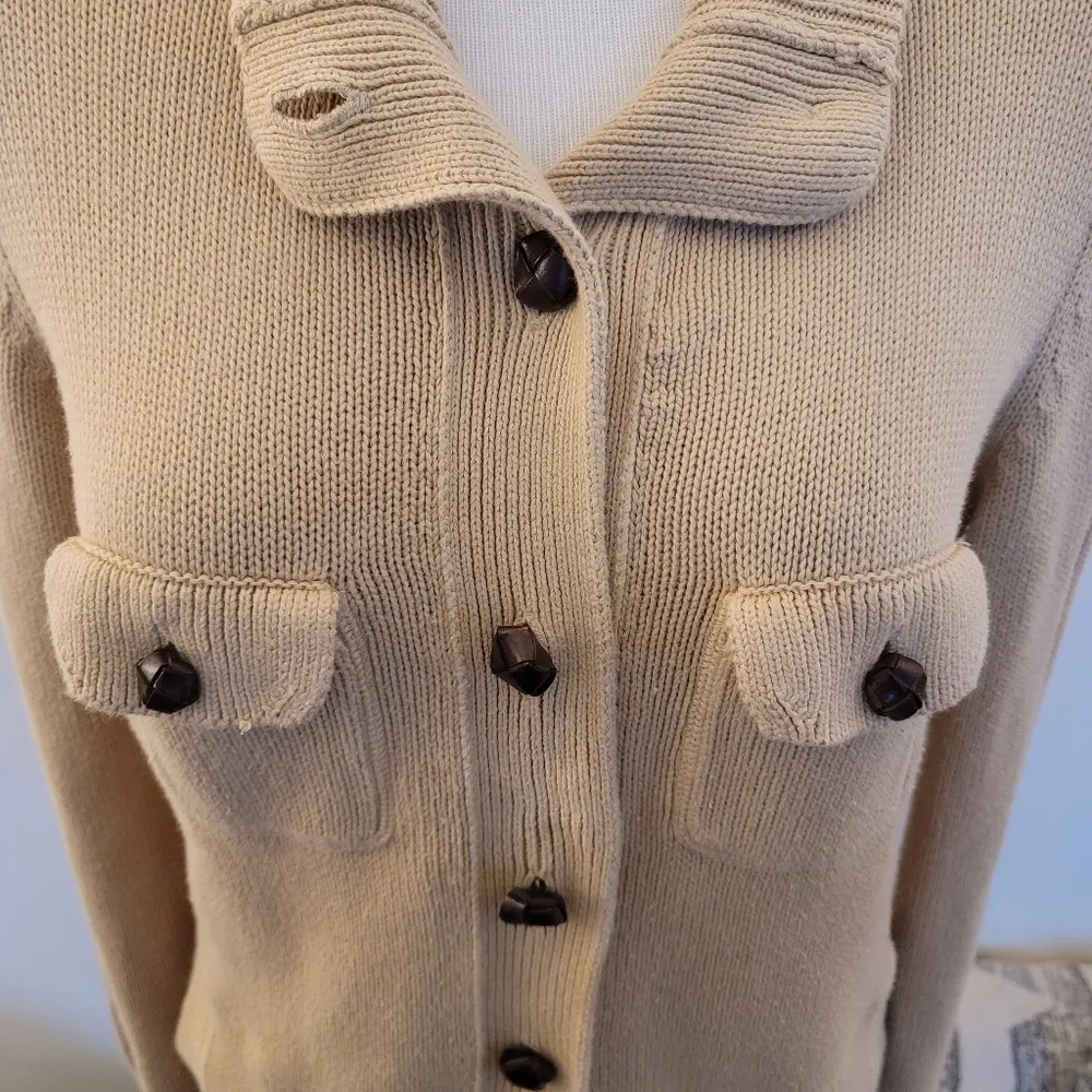 Lauren Ralph Lauren Tan Knit Button Front Jacket M Size M - Image 3