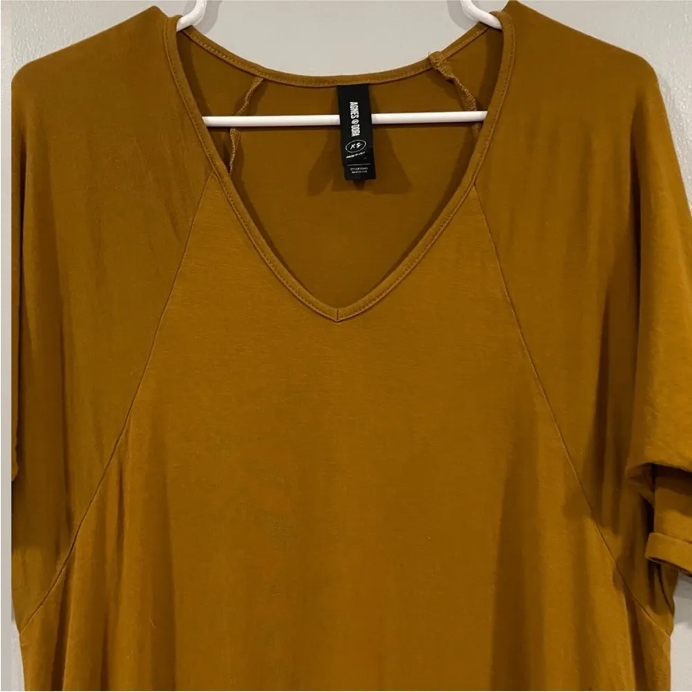 Agnes & Dora Vneck Mustard Short Sleeve Dress - Image 2