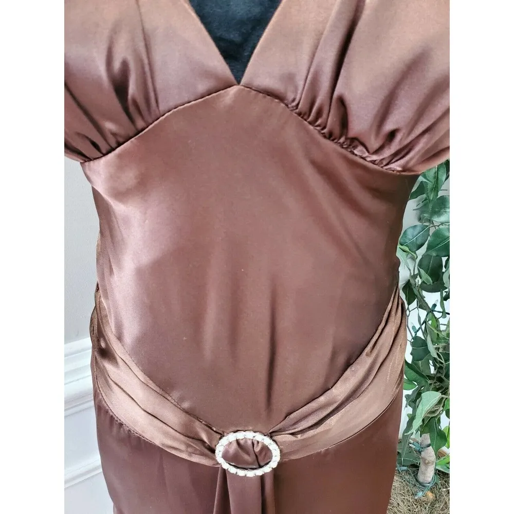 Dave & Johnny Women's Brown Polyester V-Neck Sleeveless Long Maxi Dress Size 3/4 - Image 3