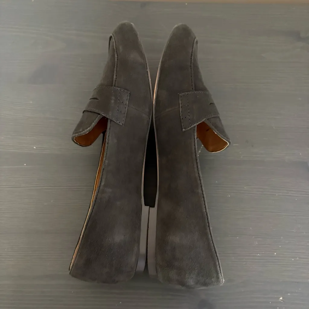 J Crew Factory Suede Penny Loafers Slip On Dark Gray Flats 9.5 - Image 10