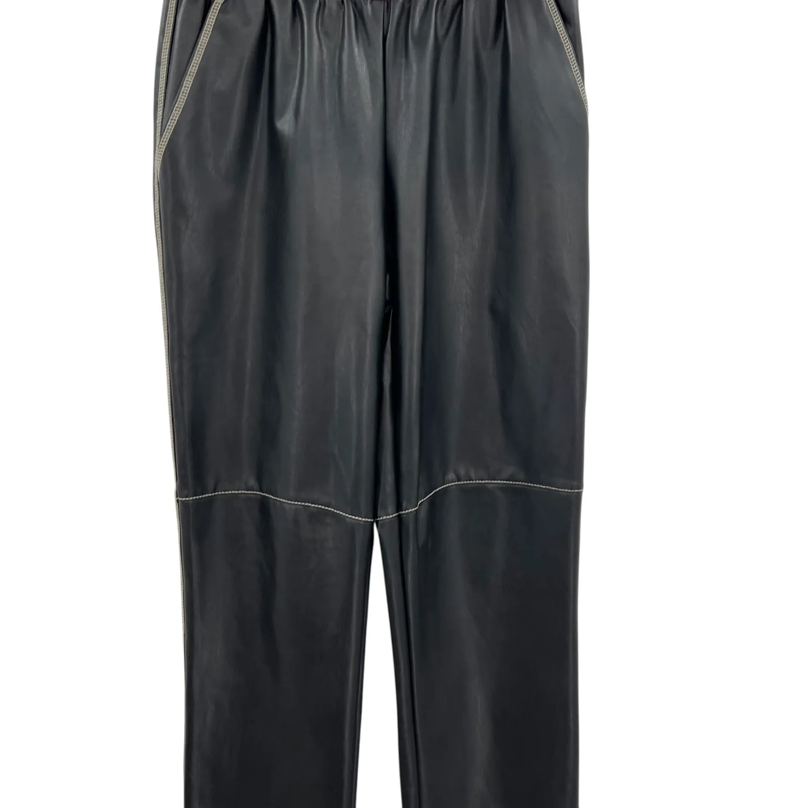 Lna Faux-Leather Pants Contrast-Seam High Rise Pull-On Black Size Small - Image 6
