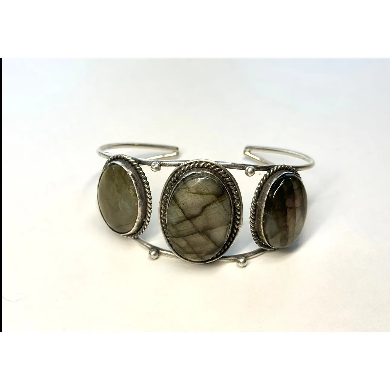 Labradorite Silver Tone Cuff Bracelet - Image 2