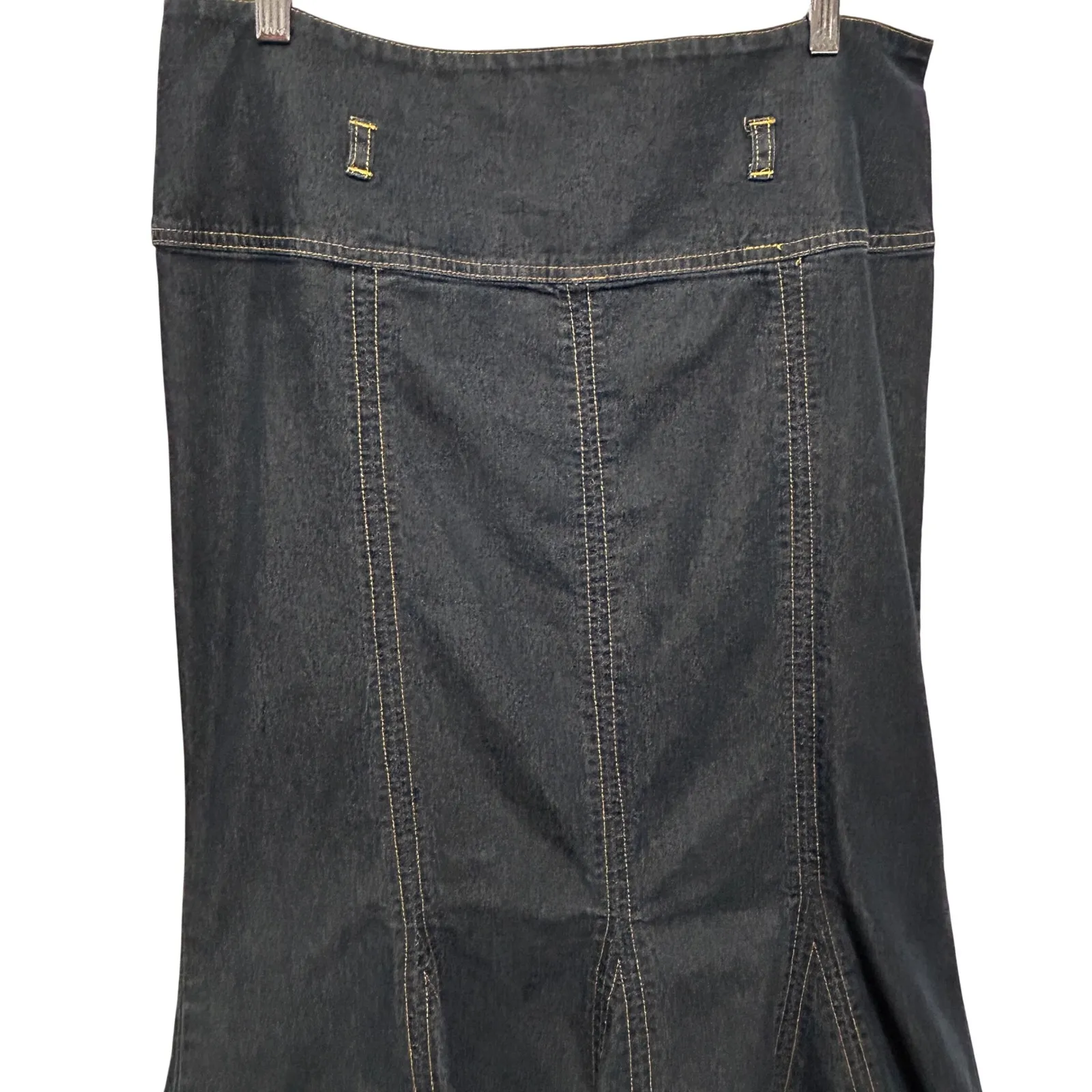 Bisou Bisou Women Maxi Skirt 16 Dark Wash Denim Trumpet Flared Panel Mermaid Y2K - Image 2