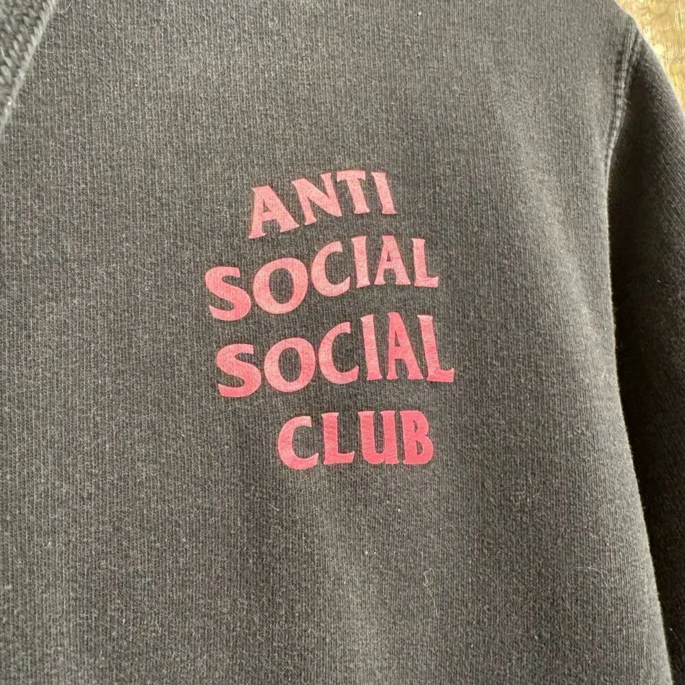 Unisex Anti Social Social Club Black Hot Pink Logo Pullover Hoodie Small - Image 3
