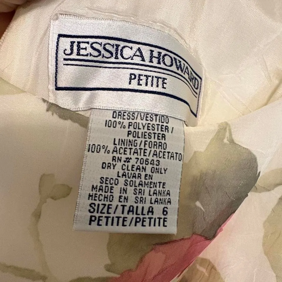 Vintage Jessica Howard‎ Sleeveless Cream Pink Floral Dress Size 6 Petite - Image 3