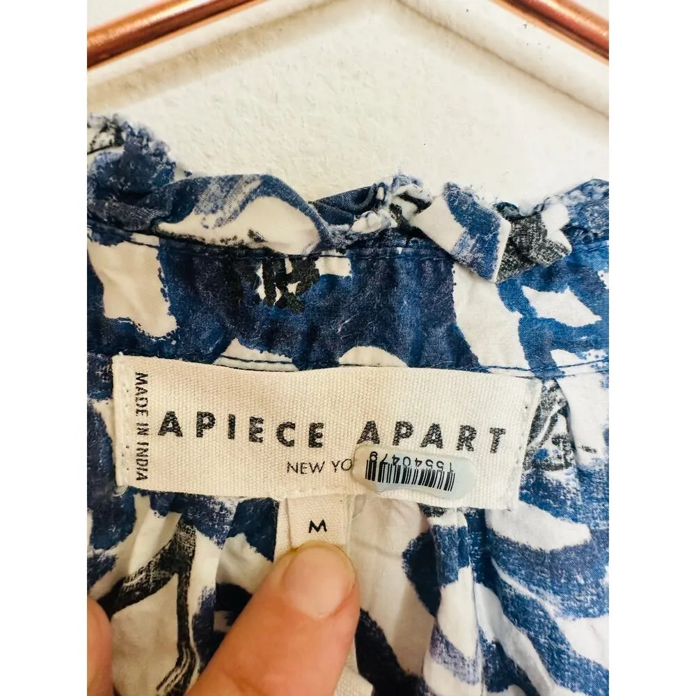 APIECE APART Blue White Floral Cotton Las Alturas Mini Dress Size Medium - Image 7