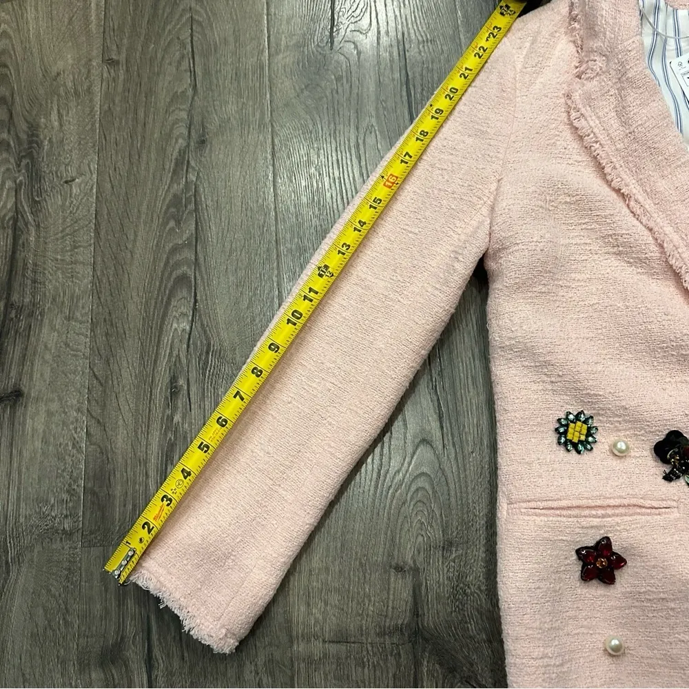 New NWT ZARA Woman PINK Boucle JACKET BLAZER Rhinestones Pearls Floral Whimsical - Image 14