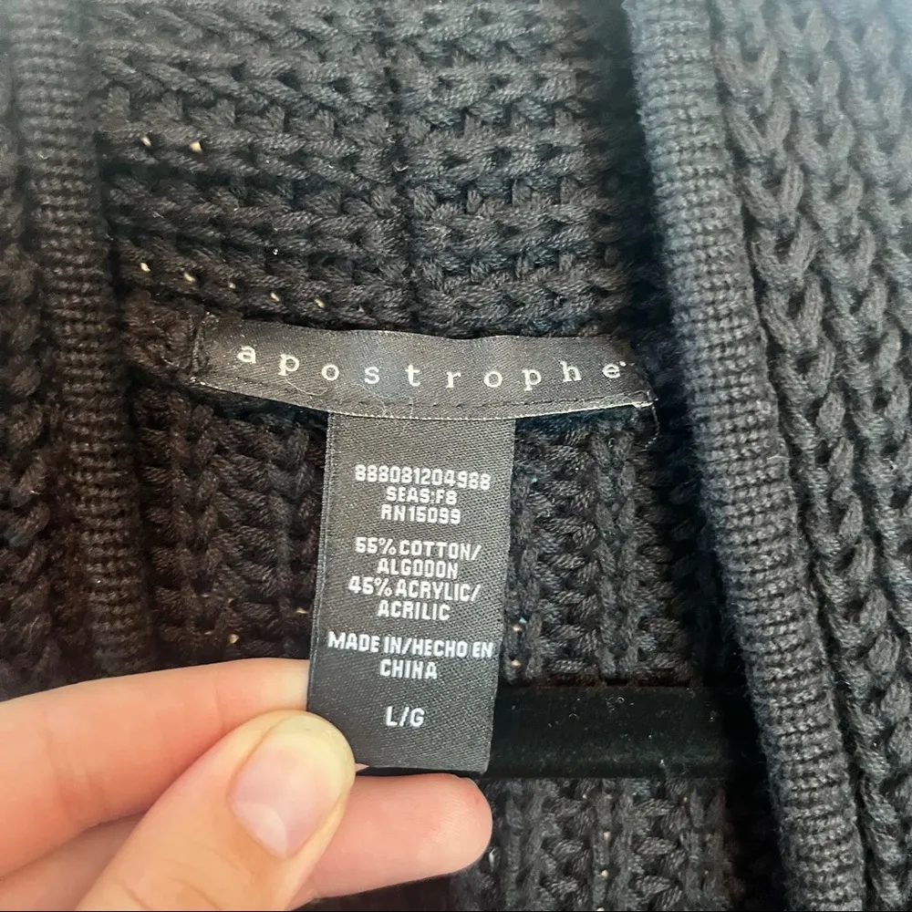 Apostrophe Short Sleeve Black Cotton Blend V Neck Cardigan Sweater - Image 3