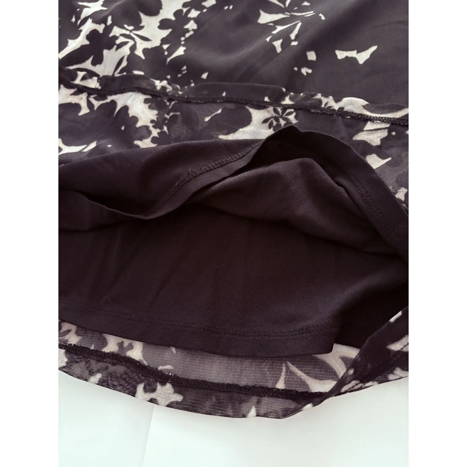 INC Floral Top Womens XL Black Sheer Cold Shoulder Ruffle Whimsigoth Lined - Image 7