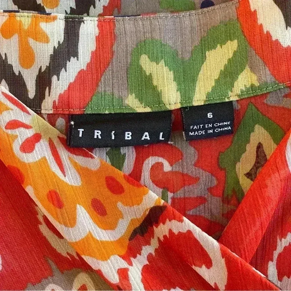 Tribal Boho Peasant Sheer Blouse Size 6 Southwestern Aztec Hippie Flowy Colorful - Image 4