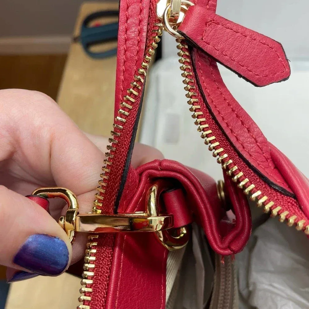 Mario Valentino Ally Leather Embossed Satchel Crossbody Bag‎ Lipstick Red - Image 13