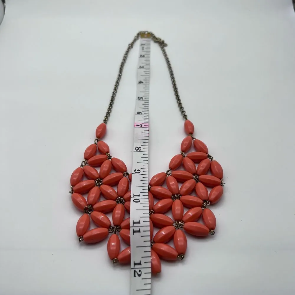 J. Crew coral‎ floral cluster beaded necklace bib Orange - Image 4