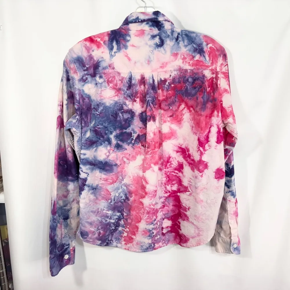 Polo Jeans Company Large Top Handmade Tie Dye Button Long Sleeve Pink Purple 539 - Image 2